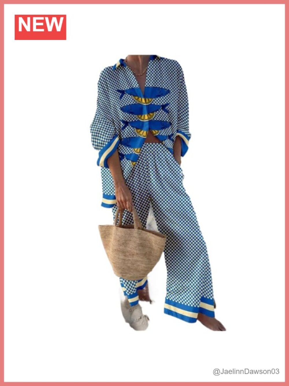 Women's Printed Long Sleeve Wide Leg Pant Set Button Cardigan Beach Vacation